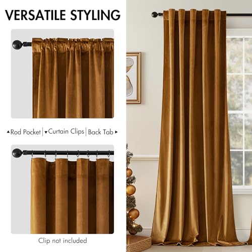 Image of MIULEE Velvet Curtains 52x90 inches 2 Panels Gold Brown Blackout Curtains | Luxury, Bedroom Living Room, Thermal Insulated, Super Soft Window Drapes, Rod Pocket & Back Tab