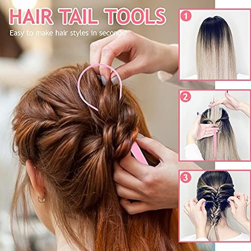 Topsy Tail Hair Tool, MORGLES French Braid Loop Tool Pink with Rat tail comb