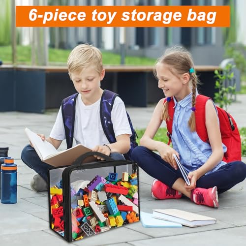 YEXEXINM 6 Pcs Toy Storage Bags, Clear PVC Organiser Bags with Zipper Extra Large Toy Storage Organizer with Handle Waterproof Storage Bags for Building Blocks, Puzzles, Clay, Small Models - Image 6