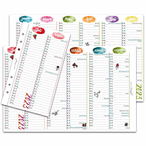 SinnWunder® 2023 Premium-Kalendereinlagen - Jahresplan - Leporello mit einem Halbjahr pro Seite - Größe Personal (9,6 x 17,2 cm) Cover