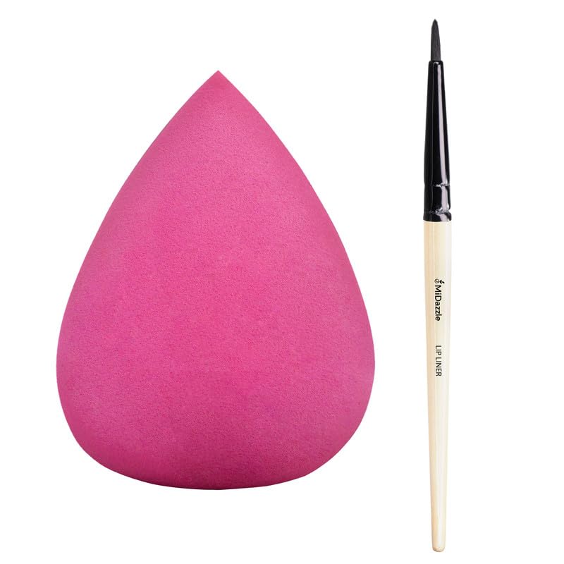 Midazzle Premium Ultra Soft Makeup Sponge Beauty Blender (BB3001) With Premium Wooden Lip Liner Brush Makeup Brush for Makeup Beauty with Smooth Soft Hair Bristles Natural Handle Grip - Set of 2-image-6