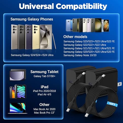 45W Dual Super Fast Charging Block and Long USB C to C Cable 10ft,Type C Wall Plug and Android Phone Charger Cord for Samsung Galaxy S26 Ultra/S25/S24/S23+/S22 Plus/S21/Note 20/iPhone 17 16 15 Pro Max - image 7