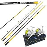 2x LFS Beachcaster Sea Fishing Rod 12ft 2pc + Lidsters BLUE OCEAN 70 Reel Yellow