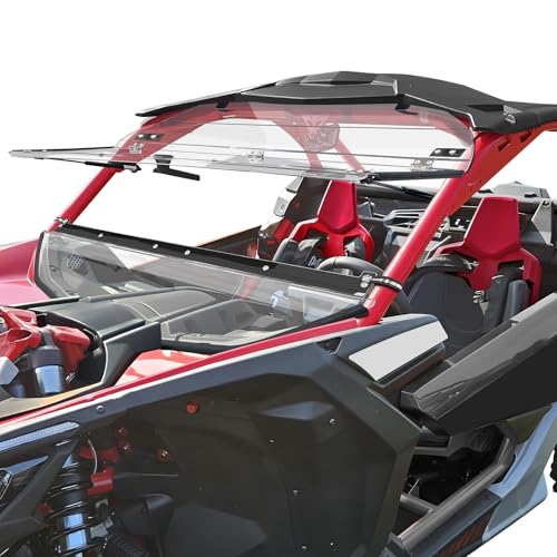 Image of StarknightMT X3 Flip Windshield - Scratch Proof Polycarbonate Full Window Compatible with Can-Am Maverick X3 900 XRS XDS Turbo R Max 2017-2026(Except Intrusion Bar), Hard-coated Front Windshield