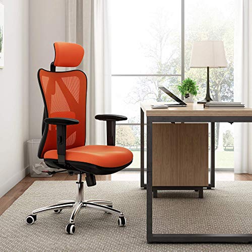 Image of SIHOO Ergonomic Desk Chair, Computer Chair with Breathable Mesh Design Adjustable Headrest and Lumbar Support High Back Chair(Orange)