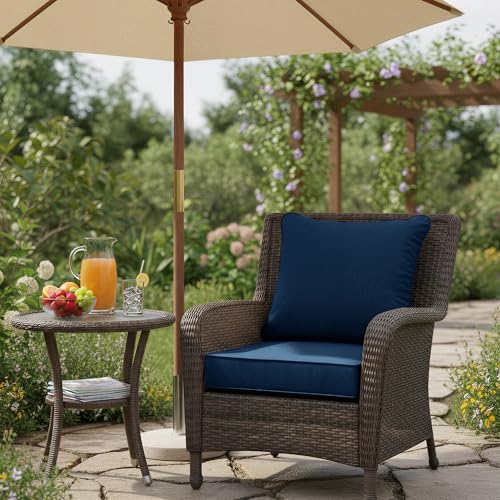 Image of Summsun Outdoor Chair Cushions, Faux Linen Backrest and Seat Cushion Set for Patio Furniture with Weather Resistant Removable Cover, Straps, Non-Slip Bottom, 19 x 19 Inch, Navy