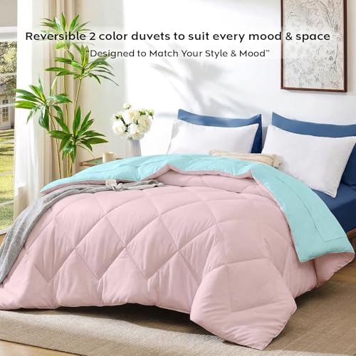 Image of AYKA Reversible AC Comforter 150 GSM Lightweight Microfiber Summer Blanket for Double Bed (90x100 Inches) | Soft Cooling Quilt, Breathable All Season Duvet for AC Room | Aqua & Peach
