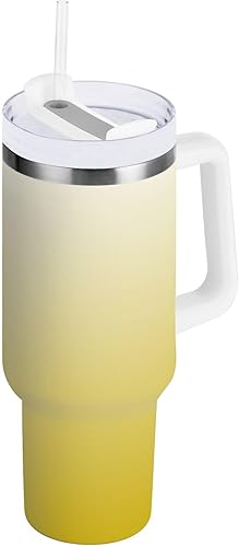 Miniatura 21 de Vaso de acero inoxidable con aislamiento al vacío de 40 onzas con tapa y popote para agua, té, café, degradado de oliva Gradiente Oliva