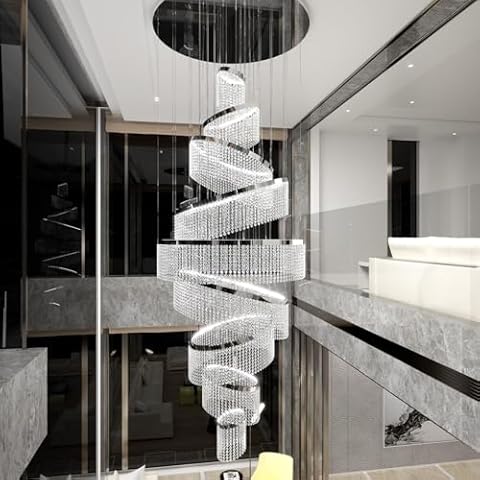 Flashing God H120'' Large 9-Tier Crystal Chandelier for High Ceiling Modern K9 Crystal Raindrop Chandeliers Lighting Round Ceiling Light Entryway Staircase Foyer Villa LED Dimmable 2700-6000K Cover