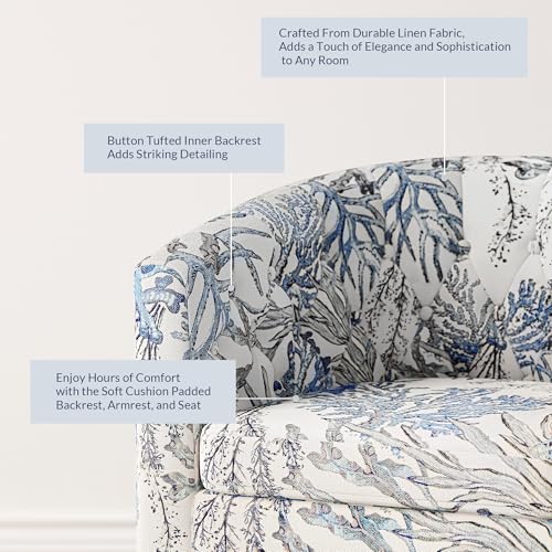 Image of BELLEZE Accent Barrel Arm Chair, Set of 2 Modern Comfy Upholstered Tufted Club Chair with Sturdy Legs and Linen Fabric for Bedroom Living Room - Blue Coral