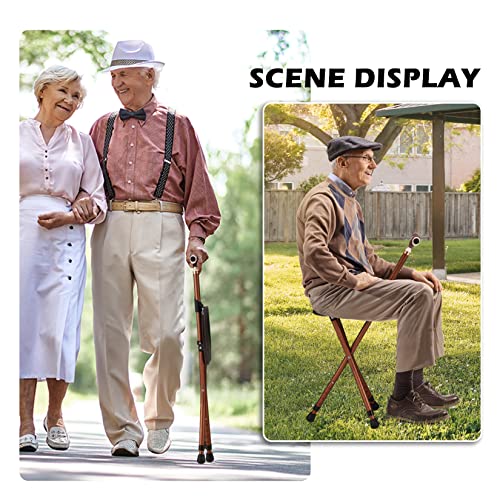 Haddockway Walking Cane with Seat Portable Crutch Chair with LED Light Durable Folding Cane Chair Walking Stick Lightweight Outdoor Rest Cane with Adjustable Height for Elderly Senior, Brown