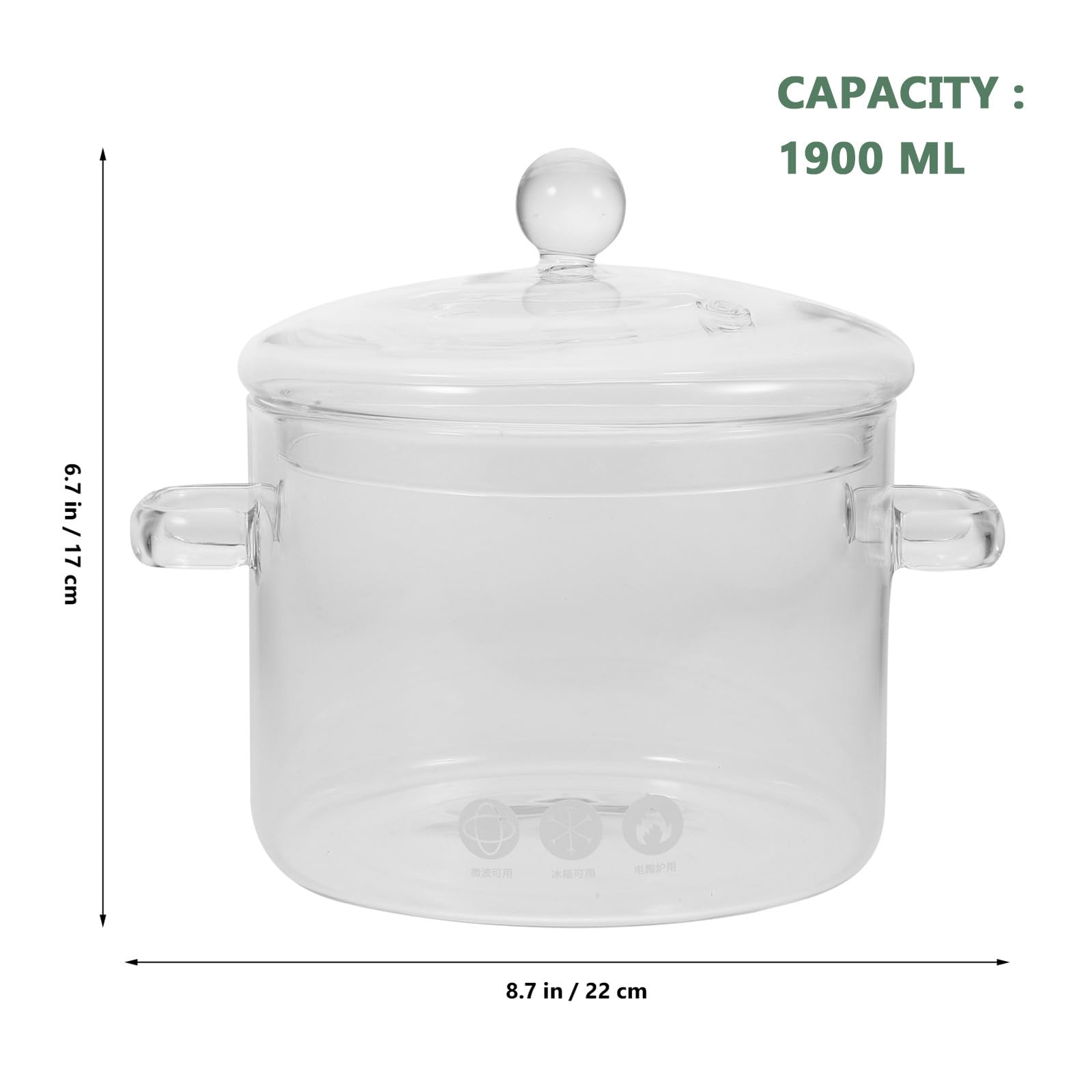 CALLARON Glas Kochtöpfe Leicht zu Reinigen und Handhaben mit Deckel 2 Stück Hitzebeständig 1900ml für Suppen und Schmorgerichte im Alltag oder Beim Freundestreffen