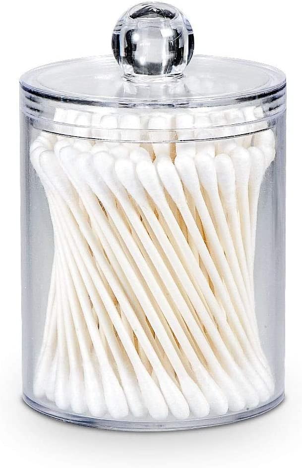 Cotton Swab Storage Dispenser - Clear Cotton Ball & Earbud Holder Storage Box, Cosmetics Makeup Storage Holder Box for Women Organizer Container with Lid (Pack of 1)