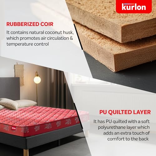 Image of Kurlon Rutile Mattress | Natural Coir Mattress | Breathable | Medium Firm Support | Natural Cooling | PU Quilted | Durable | Double Size | 78x48x7 | 5 Yrs Warranty