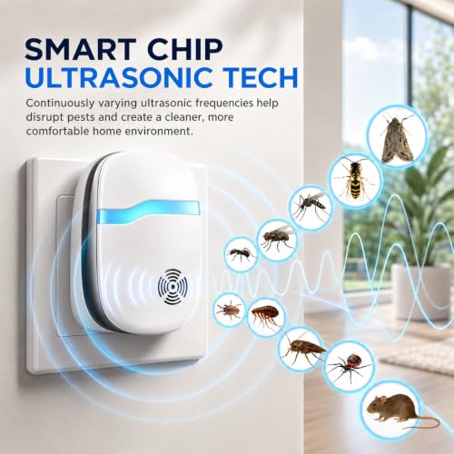 Image of Ultrasonic Pest Indoor Repeller, Repellent for Mouse, Roaches, Bugs, Ants, Spiders, Plug-in Device for Home (6 Pack)