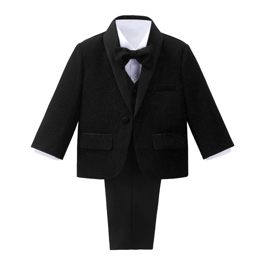 Lito Angels Smoking Costumes et Vestons Bebe Enfant Garcon, Ensemble 5 Pieces Costard avec Blazer Gilet Chemise Noeud Papillon et Pantalon, Styles Classique et Brillant