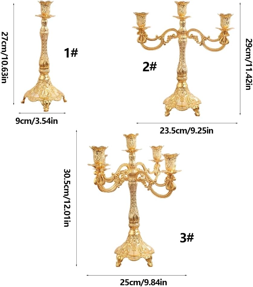 Retro Gold Candelabra with Ornate Carvings Multiple Arm Metal Candlestick Holders