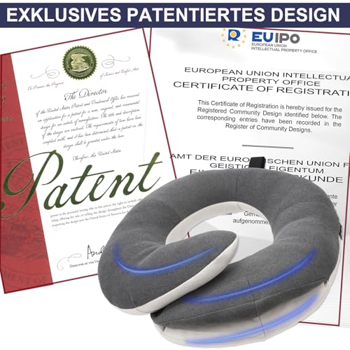 BUYUE Reise-Nackenkissen für Flugzeuge, 360° Kopfstütze Schlaf für Lange Flüge, Kit mit 3D konturierte Augenmaske, Ohrstöpsel und Aufbewahrungstasche (Erwachsene, Grau, 45KG+)