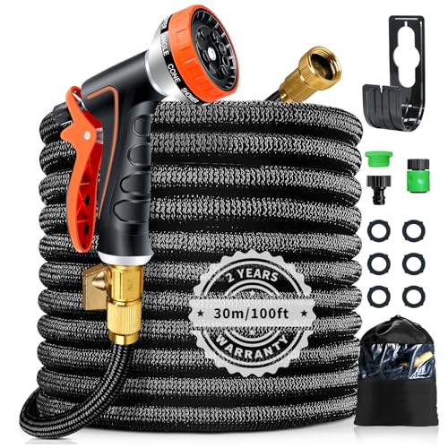 Garden Hose 30M/100FT, Flexible Expandable Garden Hose with 10 Functions Spray Nozzle, 3/4
