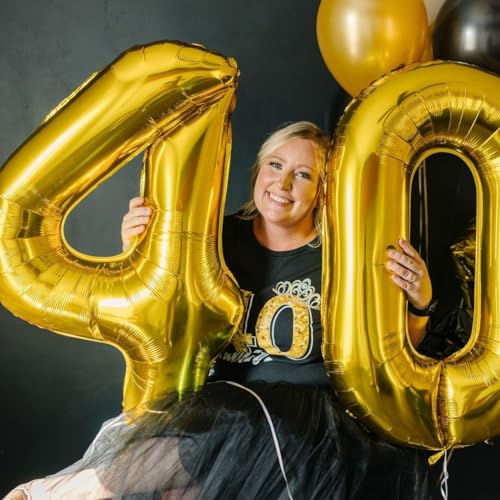 Image of Gold 4 Balloon, Number Balloon 40 Inch, 4th Gold and Black Party Decorations, Four Large Numbers for Party Decor, Number 4 Balloon