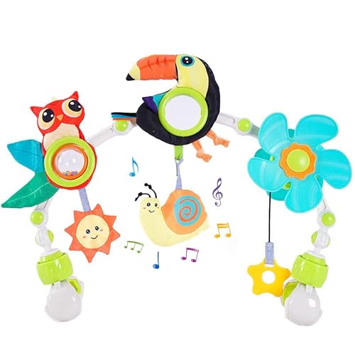 Baby Travel Play Arch, Adjustable Musical Animal Toys Bar With Universal Clamps, Infant Mobile For Bassinet Stroller Crib Pram Car Seat With Rattles Owl Music Box Snail Toucan Windmill #TOP14