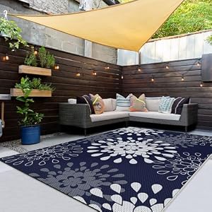 Wallona Outdoor Rug 8×10 ft, Flower Blue & White
