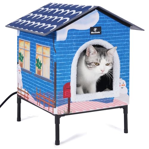 MARUNDA Heated Cat Houses for Outdoor Cats in Winter, Heated cat House for Indoor and Kitty Shelter for Your Pet to Stay Warm and Cozy,Easy to Assemble. (Light Blue, Small)