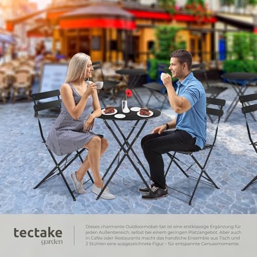 tectake® Gartenmöbel Bistro Set aus Gartentisch mit Stühlen, Balkonmöbel Kleiner Balkon, Klapptisch mit 2X Gartenstuhl… – Ansicht 4