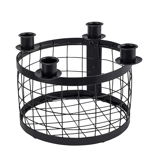 Corona de Adviento de metal con cesta negra – Diámetro 23 cm – Portavelas con 4 portavelas para velas – Navidad Adviento invierno mesa decoración candelabro con cesta de rejilla para decorar (23 cm)