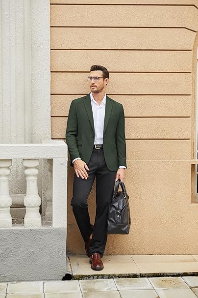 COOFANDY Chaqueta deportiva para hombre Blazer de negocios, para tiempo libre, chaqueta de traje para boda, traje de un botón, verde oscuro, XL