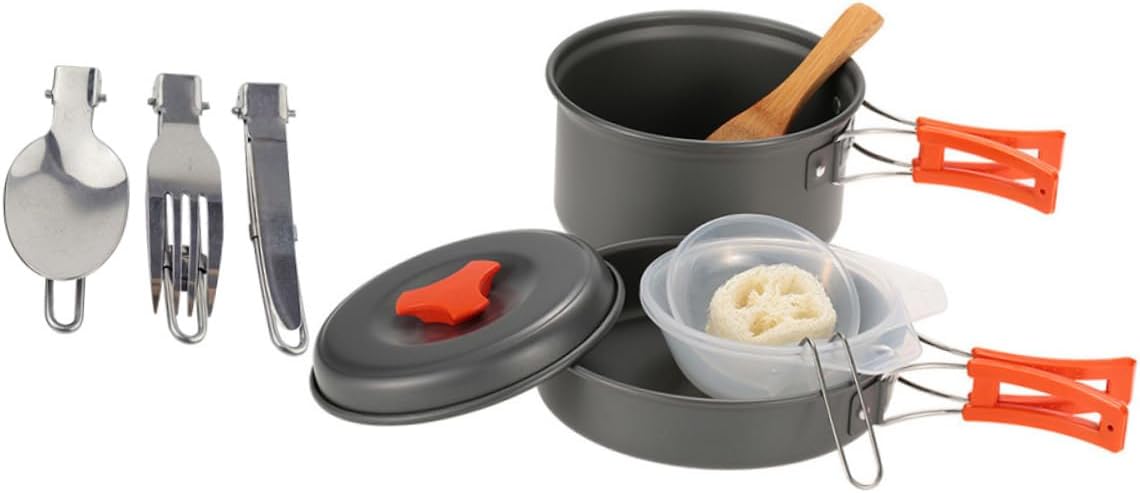 1set Outdoor Camping Cookware Set Person Portable Picnic Cooking Pot Set for Hiking Climbing and BBQ Space-Saving and Lightweight Design