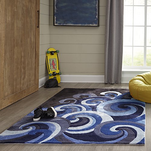 Momeni Rugs Lil' Mo Hipster Collection, Kids Themed Hand Carved & Tufted Area Rug, 5' Round, Surf Blue #TOP1