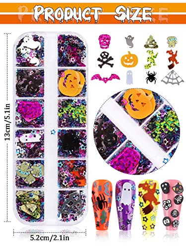 Kalolary Halloween Nail Art Glitter Sequins, 3D Holographic Spider Skull Pumpkin Bat Ghost Witch Halloween Confetti Glitter For Diy Nail Art Halloween Party(3 Boxes) #TOP1