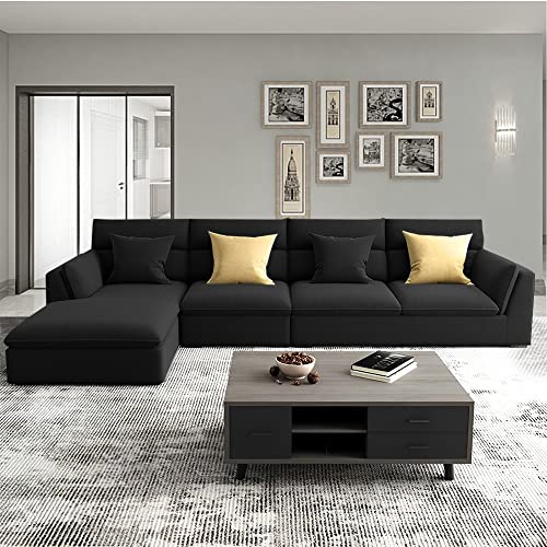 Image of Casaliving Delton LHS 6 Seater L Shape Sofa Set for Living Room (Black) Premium Fabric