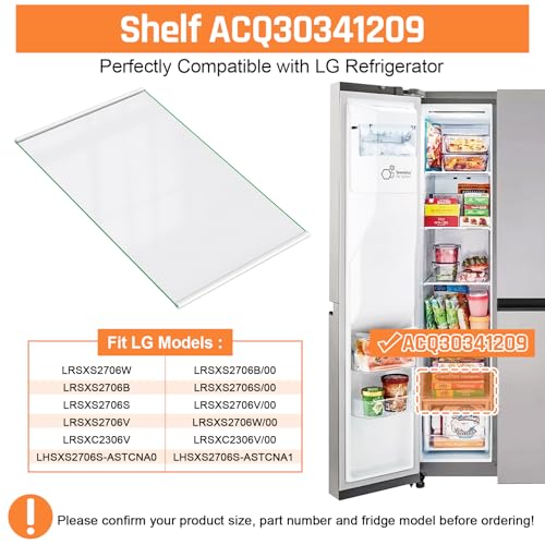 Image of UPGRADED ACQ30341209 Freezer Shelf Compatible with LG Refrigerator Glass Shelf Replacement Parts LG Refrigerator Freezer Drawer Cover Vegetable Tray LRSXS2706V LRSXS2706S LRSXS2706W LHSXS2706S Shelves