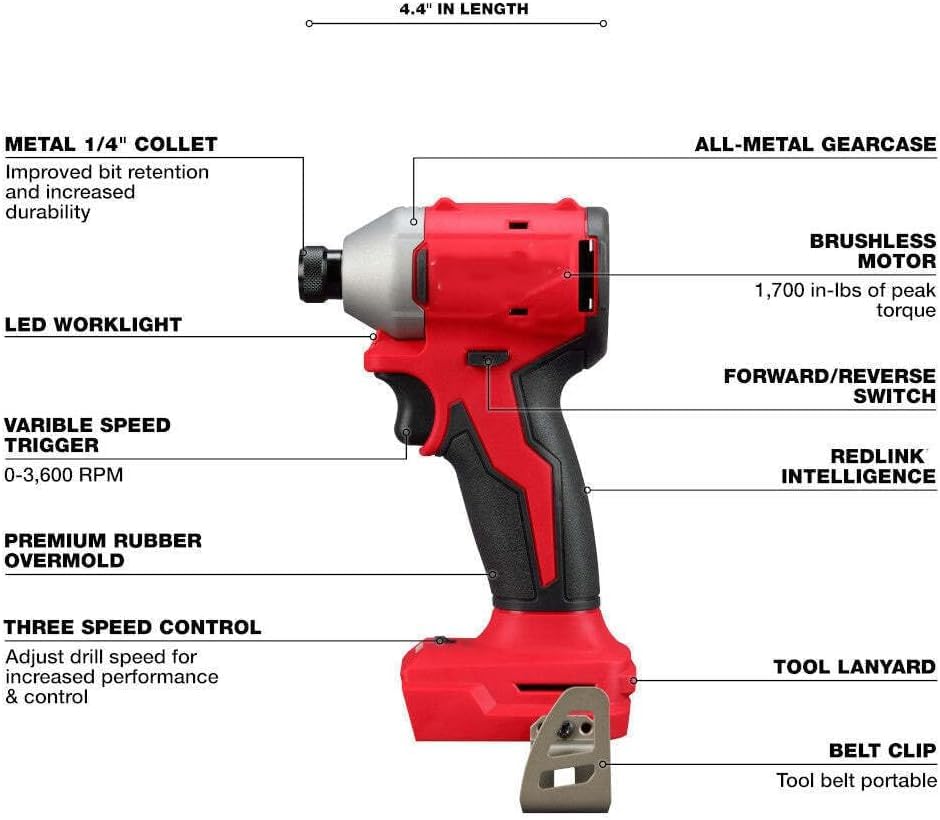 Milwaukee 3651-20 M18 Impact Driver Sin Escobillas – 3 Velocidades, Hexagonal 1/4″ (Solo Herramienta)