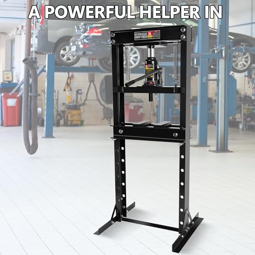 Image of 20 T Hydraulic Shop Press, h-Frame, 7-Hold Adjustable Height, with Movable Plates for Garage or Professional Users, Black