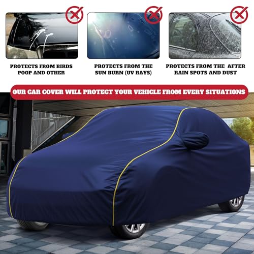 Image of Avecrew Waterproof Car Cover with Cotton Lining & Heavy Buckle (Blue, Sonet New)