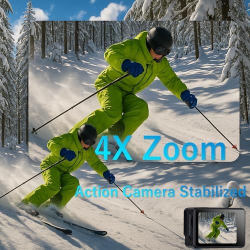 Bild 2 - Action cam mit 32G Karte Dual actionkameras,Unterwasserkamera mit 2×1050 mAh wiederaufladbare Akkus und Zubehör-Set(N300+32GB Karte)