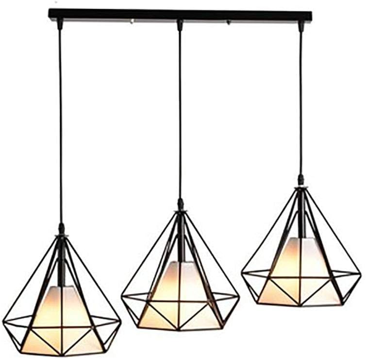 Modern Pendant Lighting Fixture Adjustable Chandelier Iron Industrial Hanging Ceiling Light Fixture for Kitchen Island Bedroom Hallway,Black,3 Lights - Long Plate