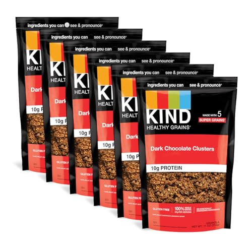 KIND Healthy Grains Clusters, granola de chocolate negro, sin gluten, 0.39 onzas de proteína, 11 onzas (paquete de 6)