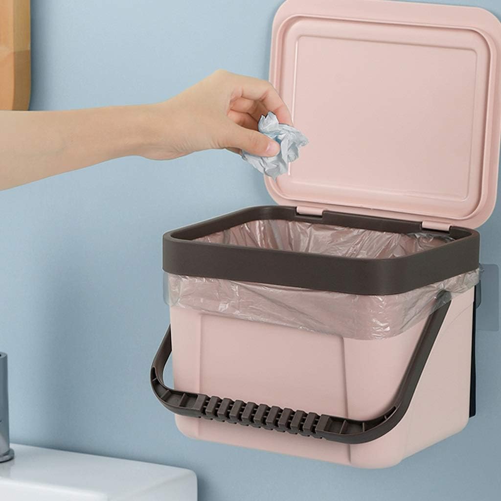 Trash Can with Lid Wall Mounted Trash Can Kitchen Compost Container Hanging Trash Can for Bathroom Bedroom Rubbish Bin/Black/s,Pink-s