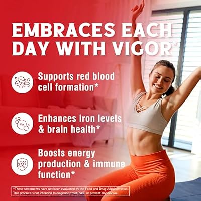Iron Supplement for Women & Men, with Vitamins C, B6, B12 & Folate for Iron Deficiency, Blood Building & Energy Support, Stomach Friendly, Better Absorption, Non-GMO, No Gluten, 180 Vegan Caps