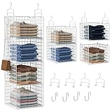 Orapoke Hanging Closet Organizer, 4 Tier Metal Closet Organizers and Storage with 4 Hanging Hooks 4 S-Hooks for Wardrobe Laundry Room, Wire Storage Shelf for Clothes Sweaters Pants (White)