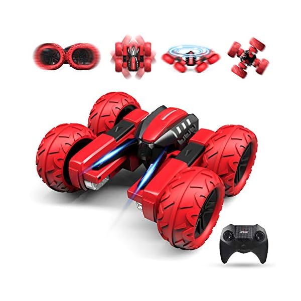 OUTTUO RC Stunt Auto, 4WD Ferngesteuertes Auto Doppelte doppelseitige 360°-Drehung Fahrzeuge Rc Offroad Spielzeug,Bestes Spielzeug Geschenke für Kinder Jungen Mädchen-Rot