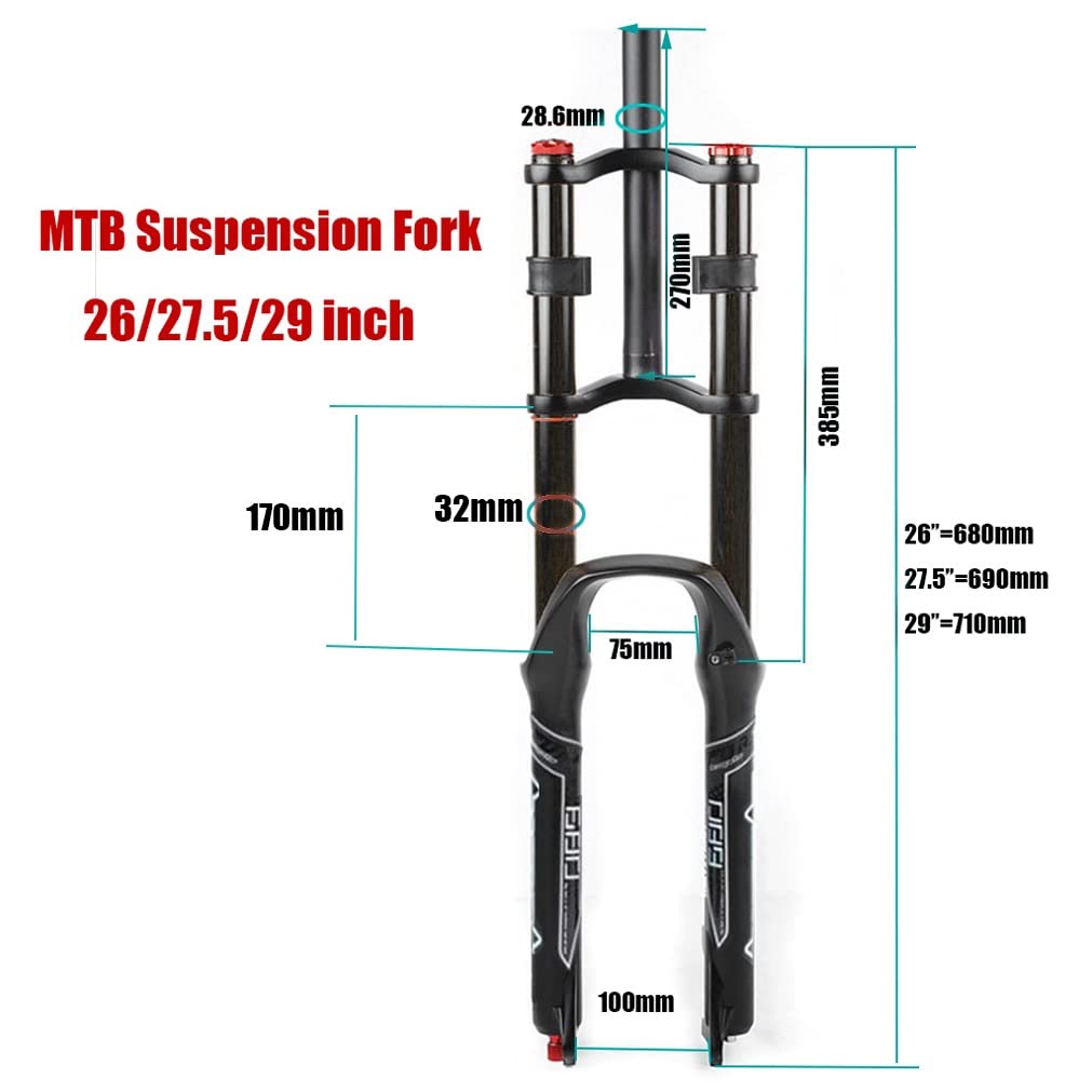 RUJIXU Mountainbike Federgabel - Luftdruck Gabel 26/27.5/29 Zoll Ultraleicht 2400g
