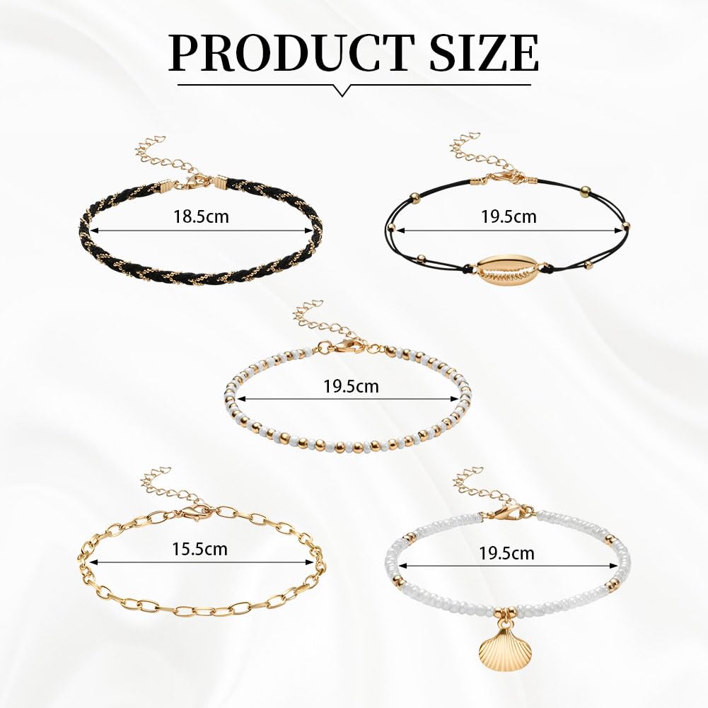 Aucuu Fußkettchen für Damen, Fußkette Damen, Verstellbare Fußkettchen, Mehrschichtige Fußkettchen, Fußschmuck für Frauen und Mädchen für Sommer Strand