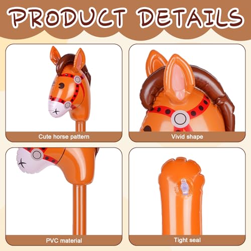 Easywiny WT1-AAA-336 12 Pcs 40 Inch Inflatable Stick Horse Colorful Horse Head Stick Balloon Horse Birthday Party Supplies Pony Stick thumb #2