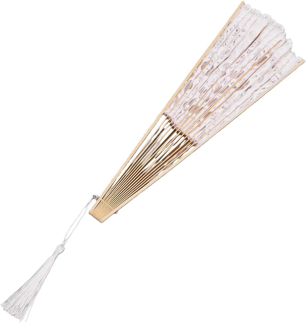 Zerodis Other Decorative Items Embroidered Flowers Pattern Fans Chinese Folding Handheld Cover Bambusoideae Framework Smooth Opening Mechanism Accessory for Costume Wedding Bridal Lace
