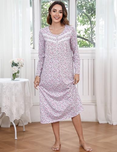 Image of IZZY + TOBY Nightgowns for Women Long Sleeve Soft Cotton Long Warm Nightdress Kintted Night Gown